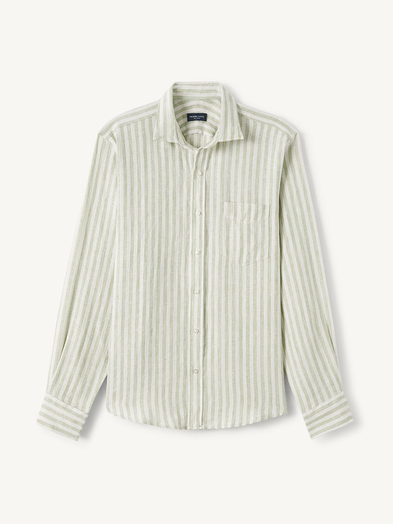 Men’s Baird McNutt Sage and Ivory Stripe Irish Linen Thumb