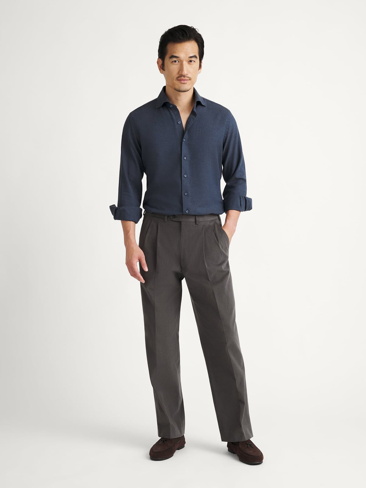 The Thomas Mason Cotton and Cashmere Dress Shirt in Navy