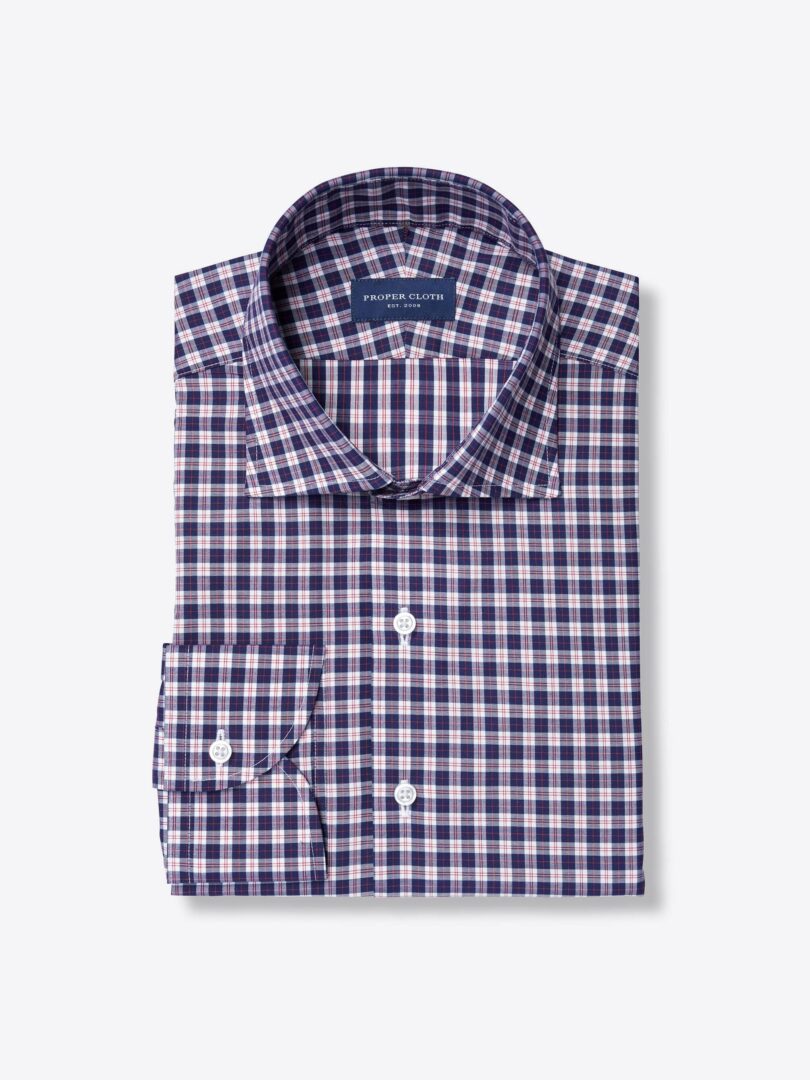 Thomas Mason Navy and Red Multi Check Twill 