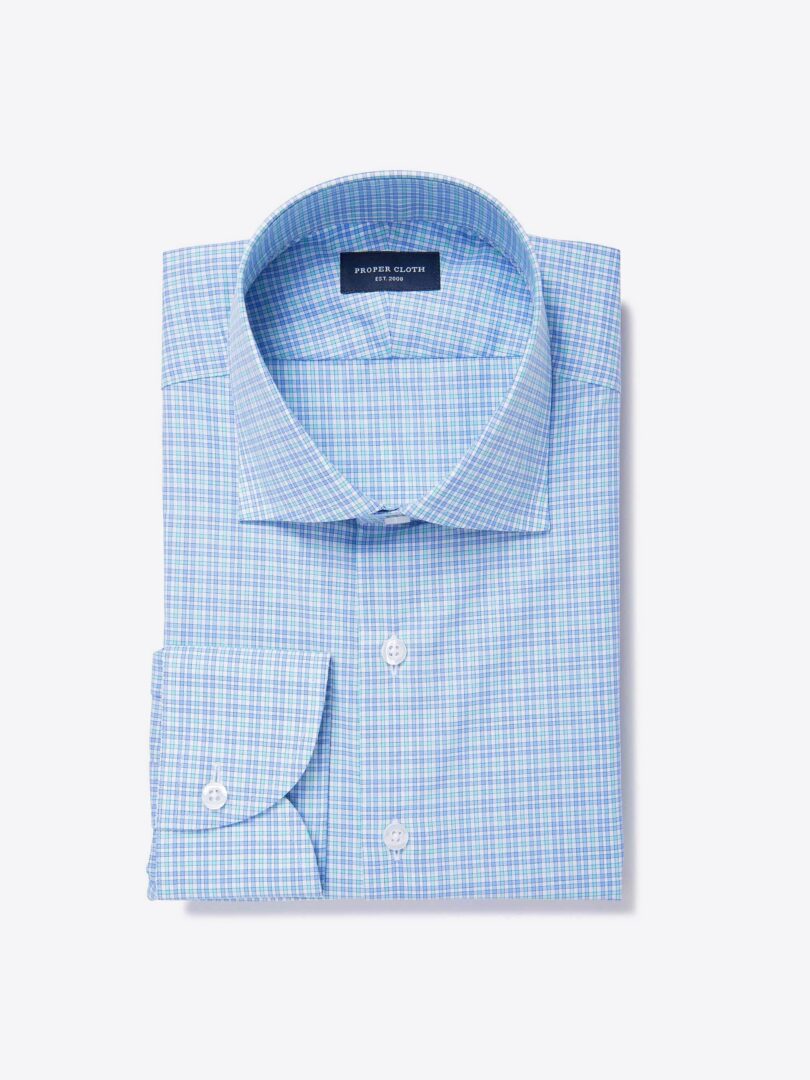 Rye 120s Blue and Aqua Check Dress Shirt 