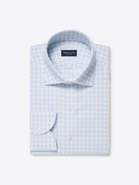 The Thomas Mason Wrinkle-Resistant Dress Shirt in Light Blue Mini Grid