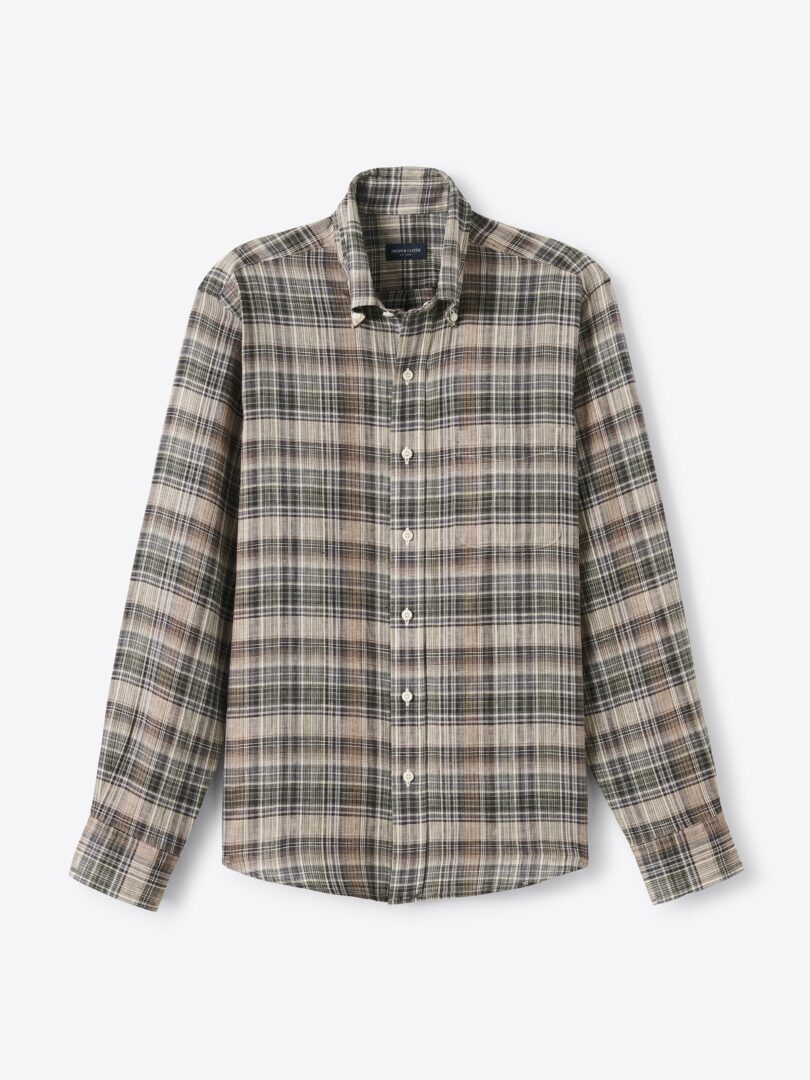 Men’s Albini Cocoa and Ivory Linen Madras Thumb