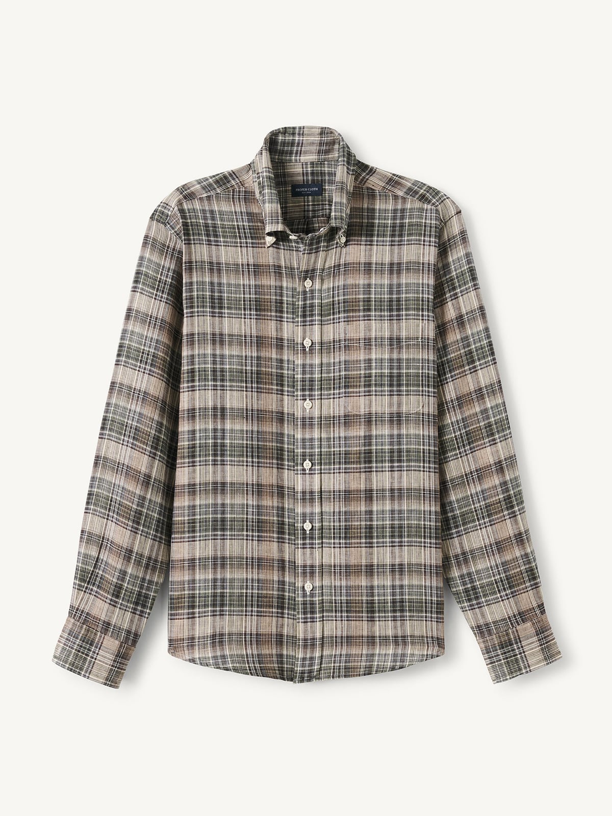 The Italian Linen Madras Button Down in Cocoa and Ivory