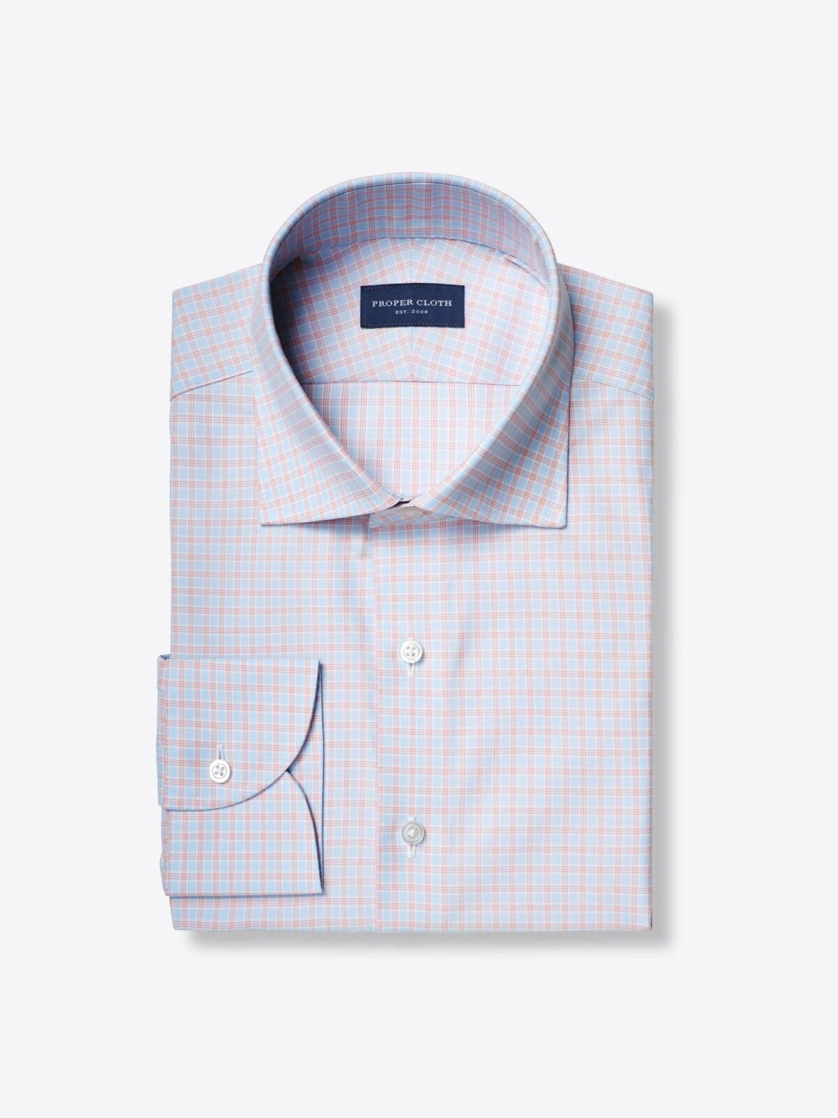 Thomas Mason WR Light Blue and Coral Check Shirt by Proper Cloth