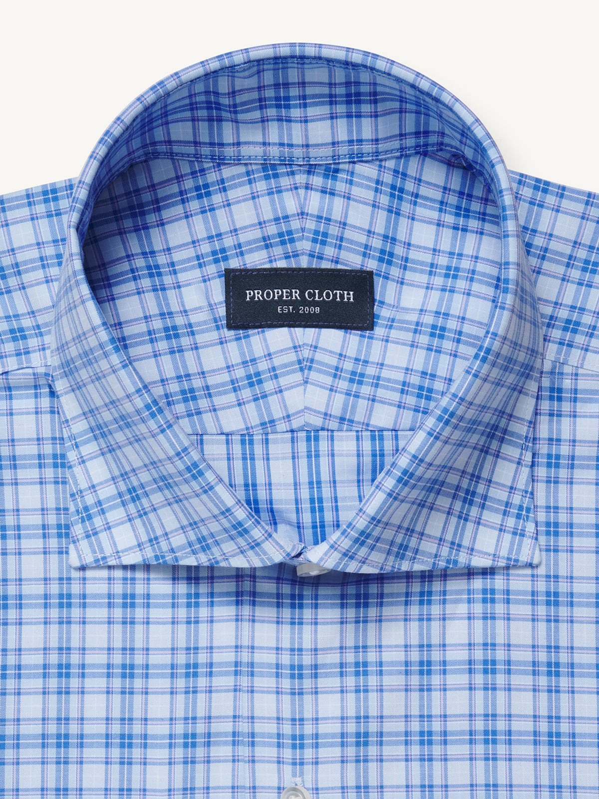 The Thomas Mason Wrinkle-Resistant Dress Shirt in Navy and Sky Plaid