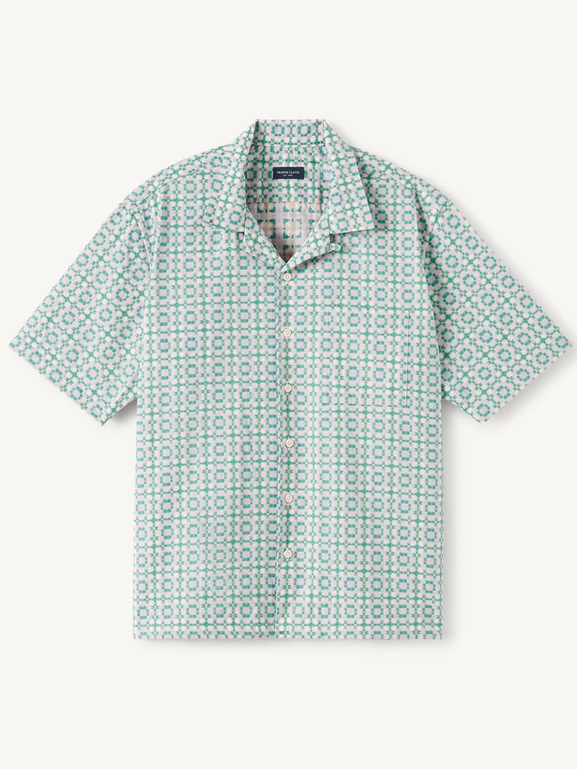 Men’s Portuguese Green Lilac and Gold Jacquard Camp Shirt Thumb
