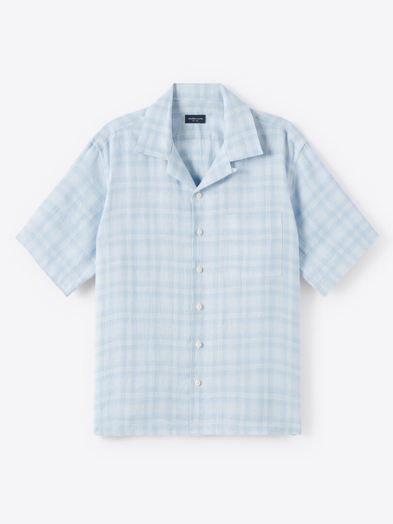 Men’s Baird McNutt Light Blue and White Plaid Irish Linen Thumb