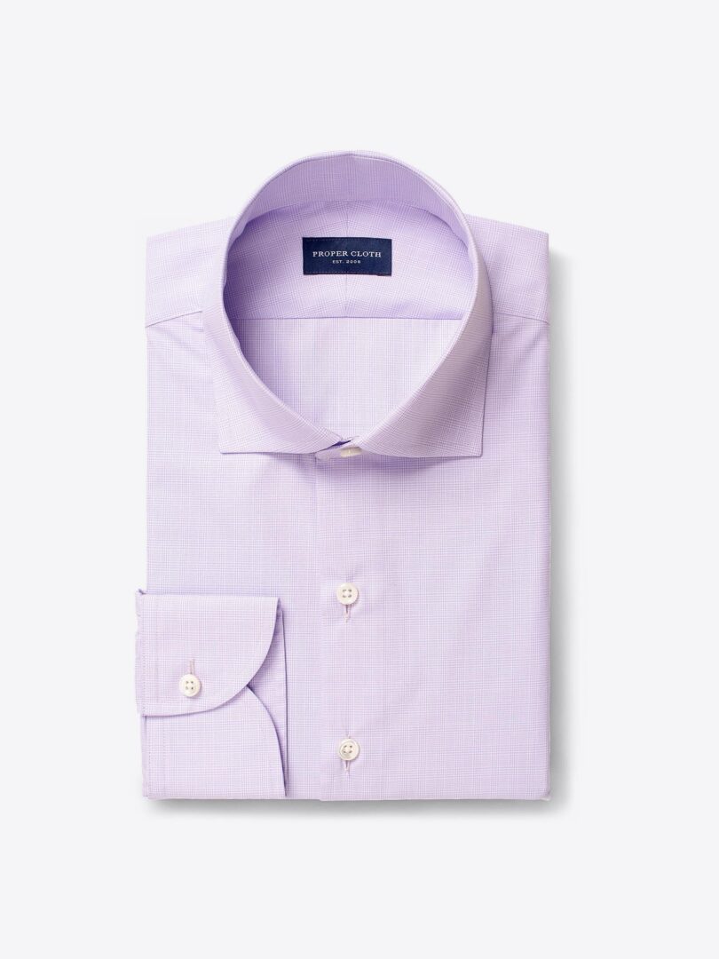 Thomas Mason Goldline Lavender Micro Glen Plaid Tailor Made Shirt 