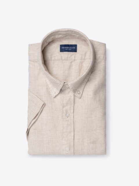 Shop Tessuti di Sondrio Beige Natural Dye Glen Plaid Linen