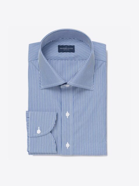 Shop 140s Navy Wrinkle-Resistant Pencil Stripe