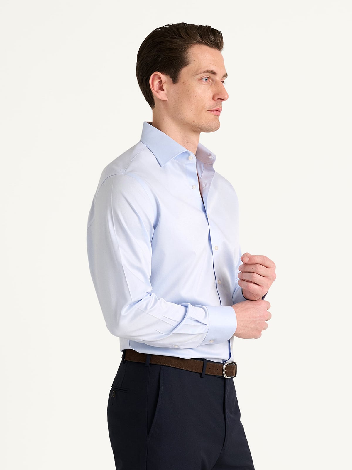 The Thomas Mason Wrinkle-Resistant Dress Shirt in Light Blue Twill