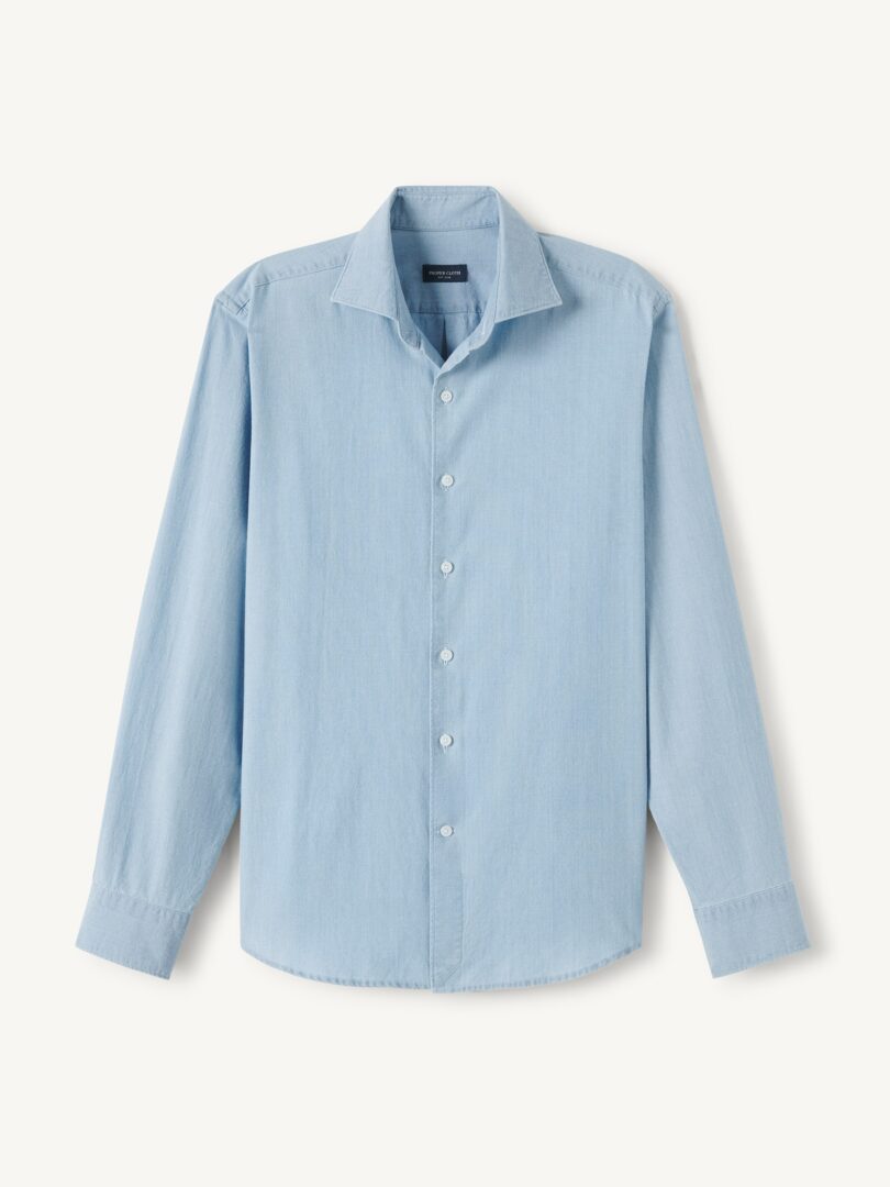 Men’s Portuguese Light Wash Indigo Chambray Dress Shirt Thumb