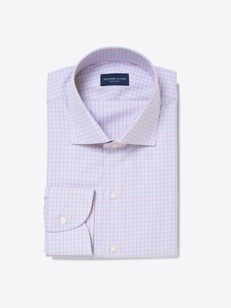 Ravenna Coral and Blue End-on-End Check Custom Dress Shirt 
