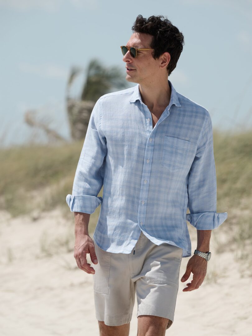 Baird McNutt Light Blue and White Plaid Irish Linen Thumb Detail