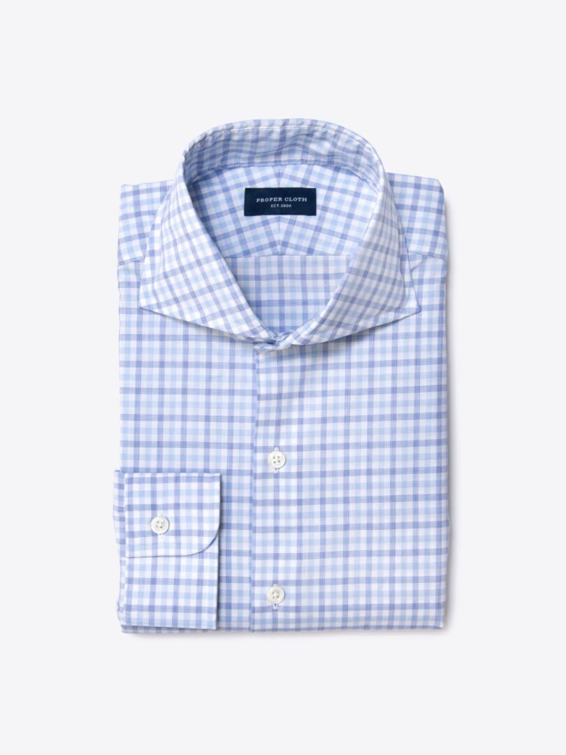 Thomas Mason Blue End-on-End Check Fitted Shirt 