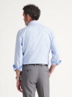The Thomas Mason Non-Iron Shirt in Navy and Sky Multi Check