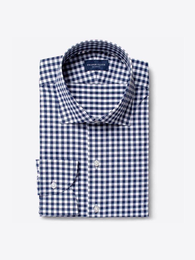 Performance Navy Blue Gingham Custom Dress Shirt 