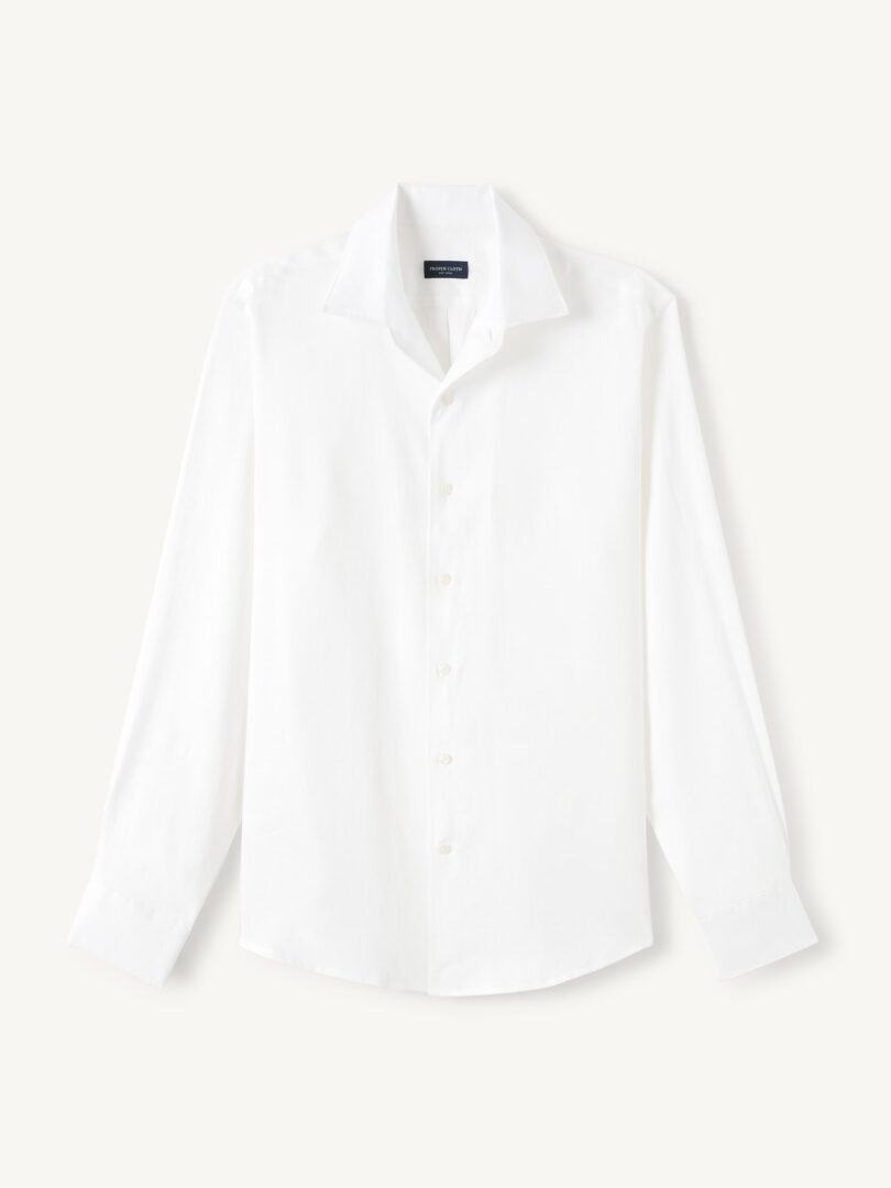 Men’s Albini White Stretch Linen One Piece Collar Sport Shirt Thumb