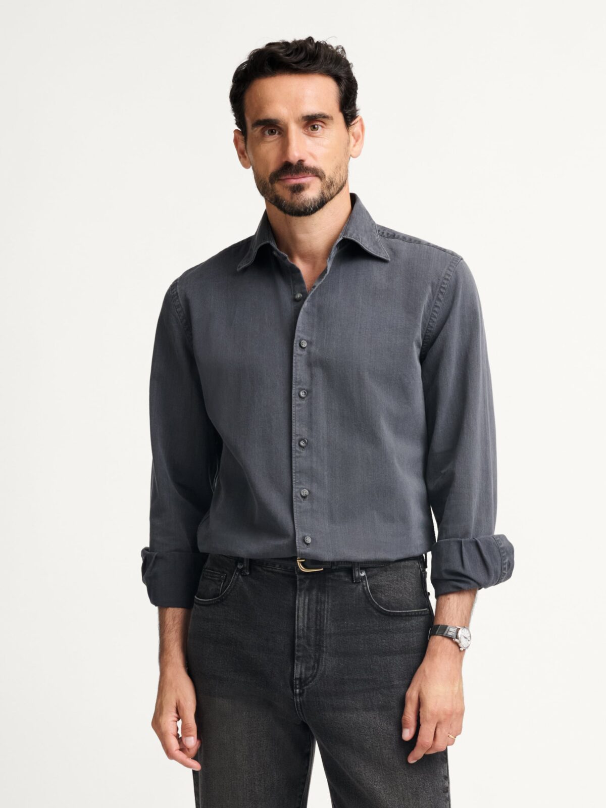 The Italian Denim Dress Shirt in Black