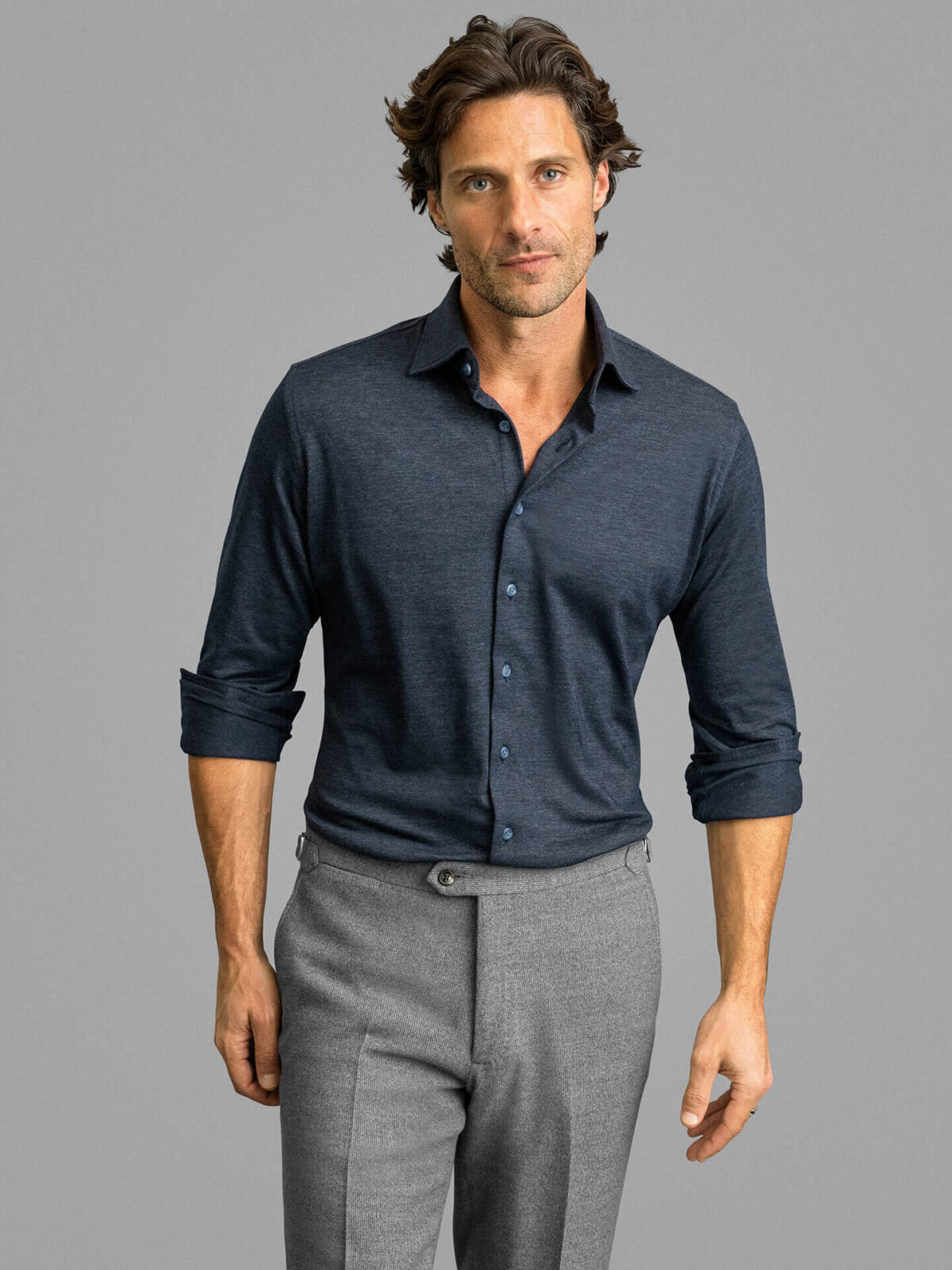 dark grey dress shirt Slate Melange Soft Touch Knit Shirt RSH-07.09.25