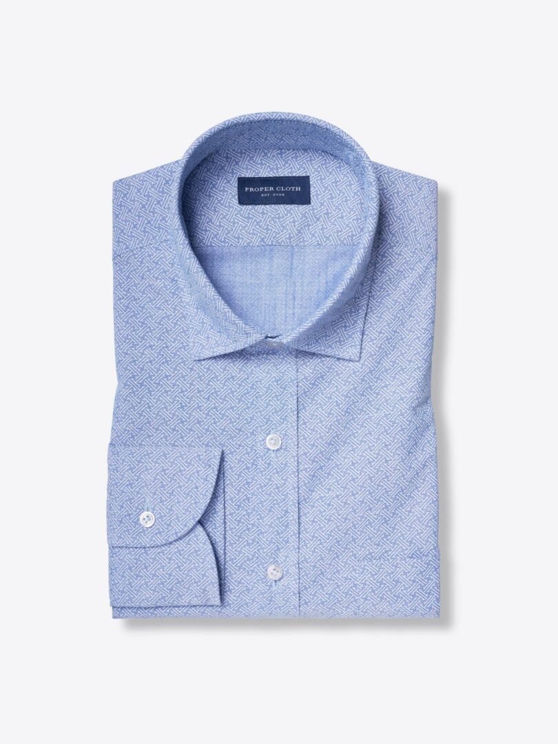 Albini Sky Blue Greek Tile Print Chambray 