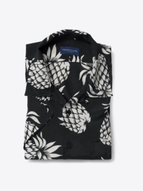 Shop Japanese Black and White Pineapple Print Rayon