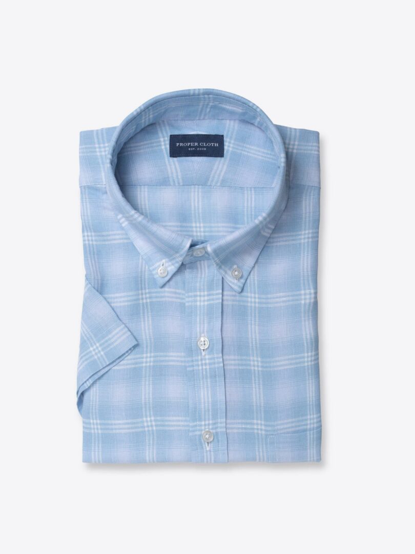 Canclini Washed Light Blue Ombre Plaid Linen 