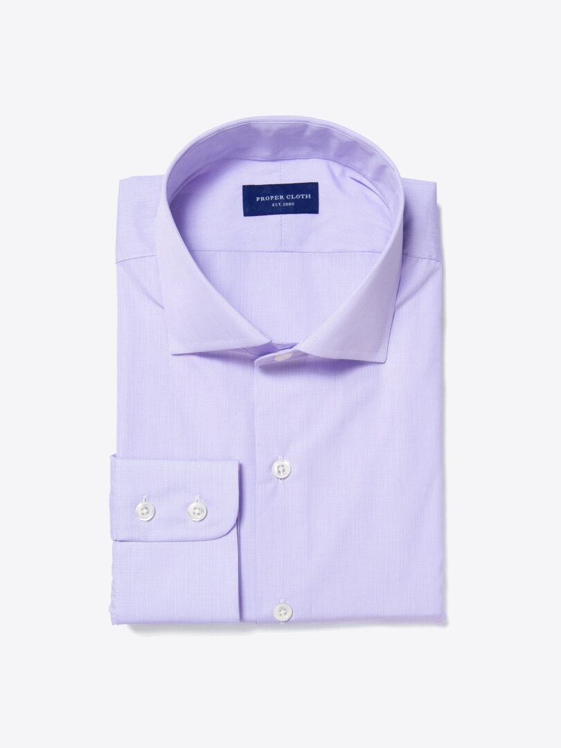 Thomas Mason 120s Lavender Micro Grid Fitted Dress Shirt 
