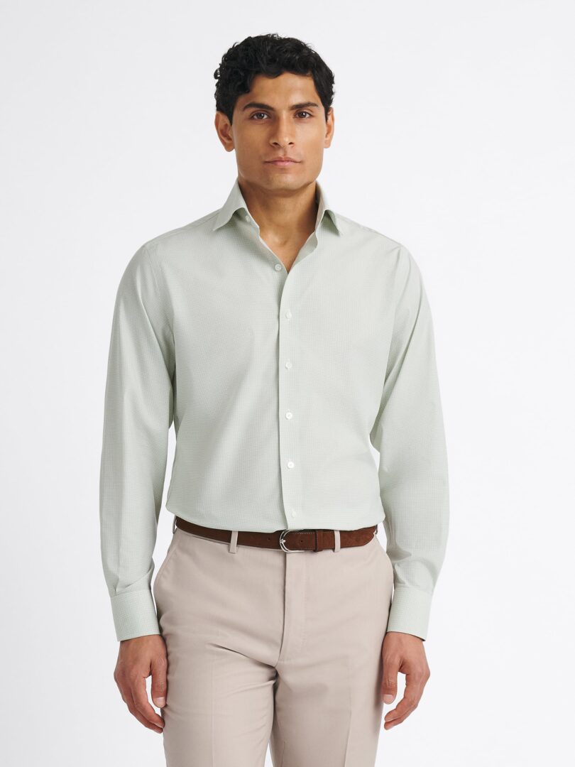 Thomas Mason Wrinkle-Resistant Green Mini Gingham Twill Thumb Detail
