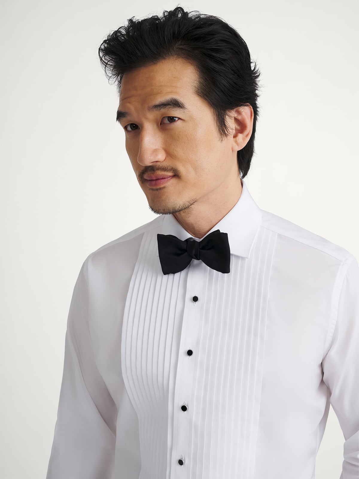 The Pleated Front Tuxedo Shirt in Thomas Mason White Luxury Broadcloth