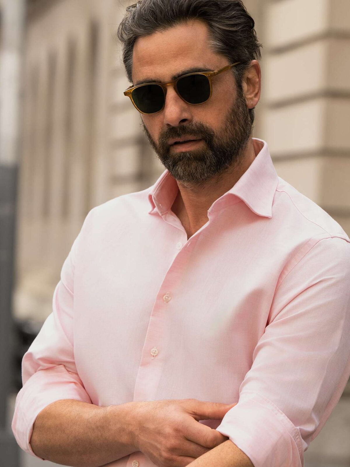 Portuguese Pink Cotton Linen Dress Shirt Shirt