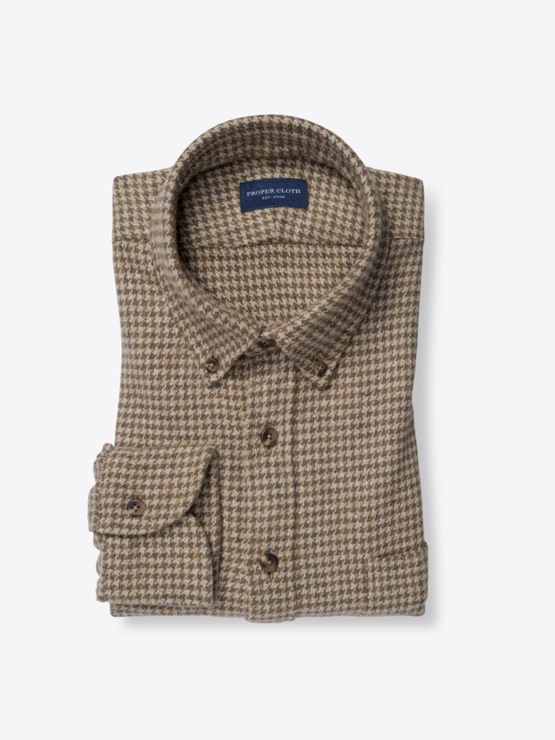 Japanese Washed Khaki Low Twist Houndstooth 