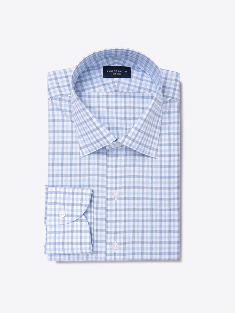 Thomas Mason Blue End-on-End Check Dress Shirt 