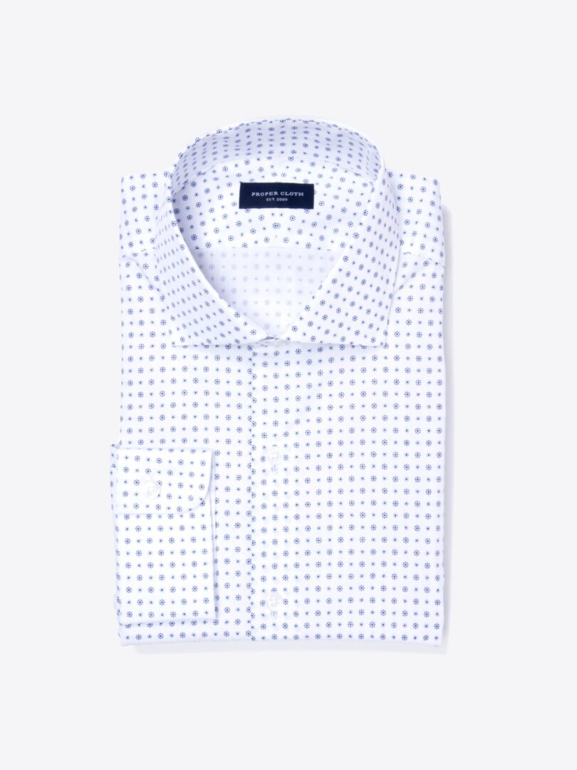 White and Blue Mosaic Print Tailor Made Shirt 