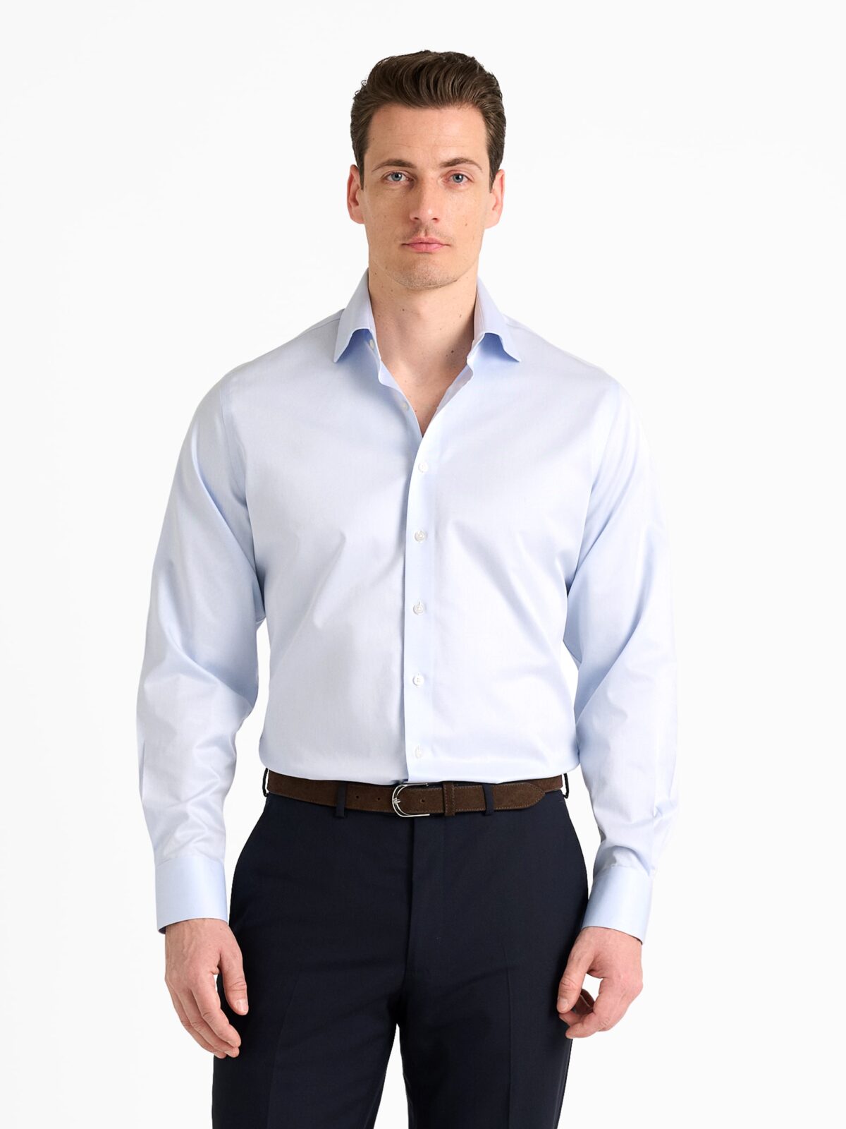 The Thomas Mason Wrinkle-Resistant Shirt in Light Blue Twill