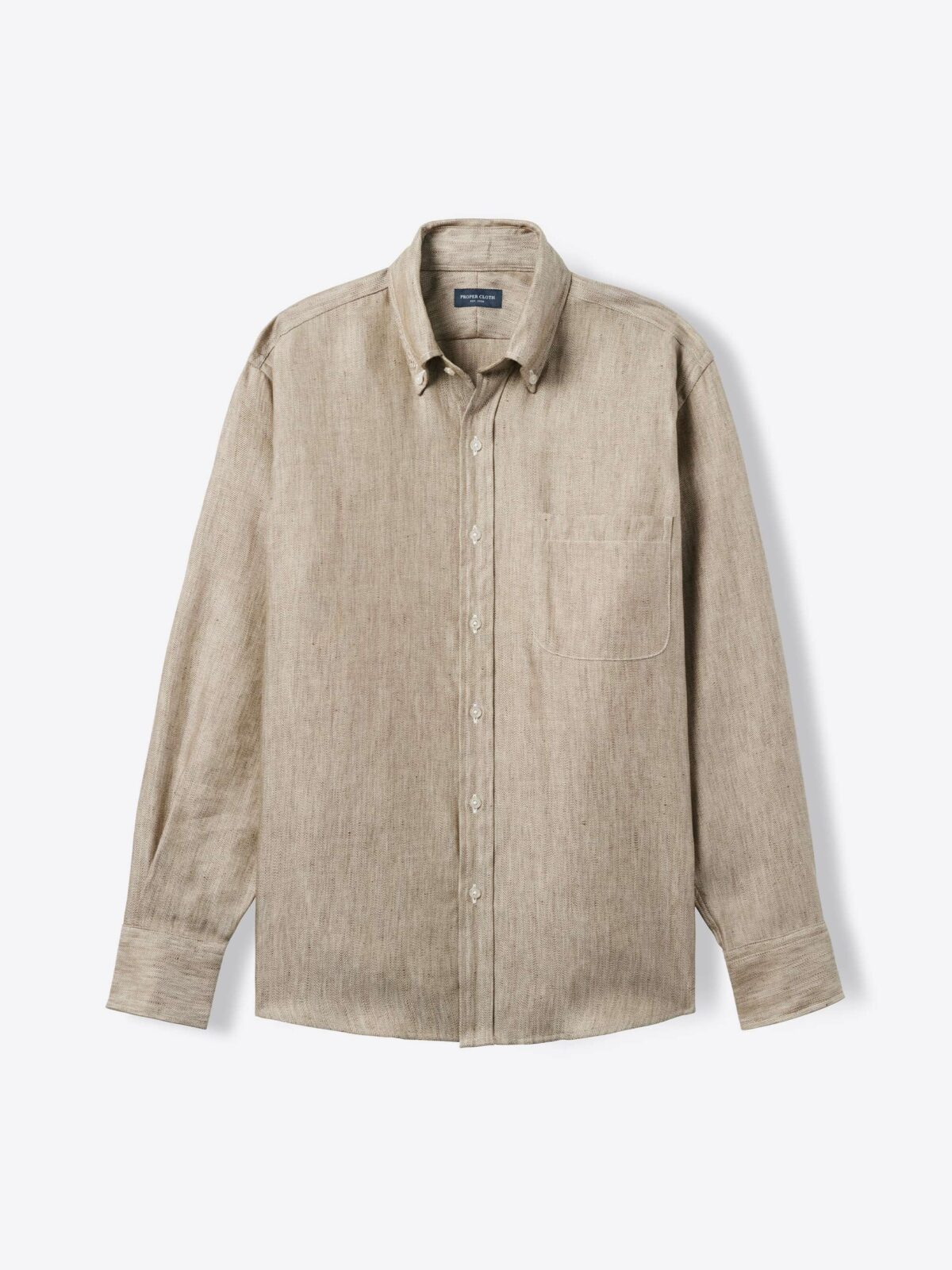 Albini Mocha Linen and Tencel Herringbone Shirt by Proper Cloth