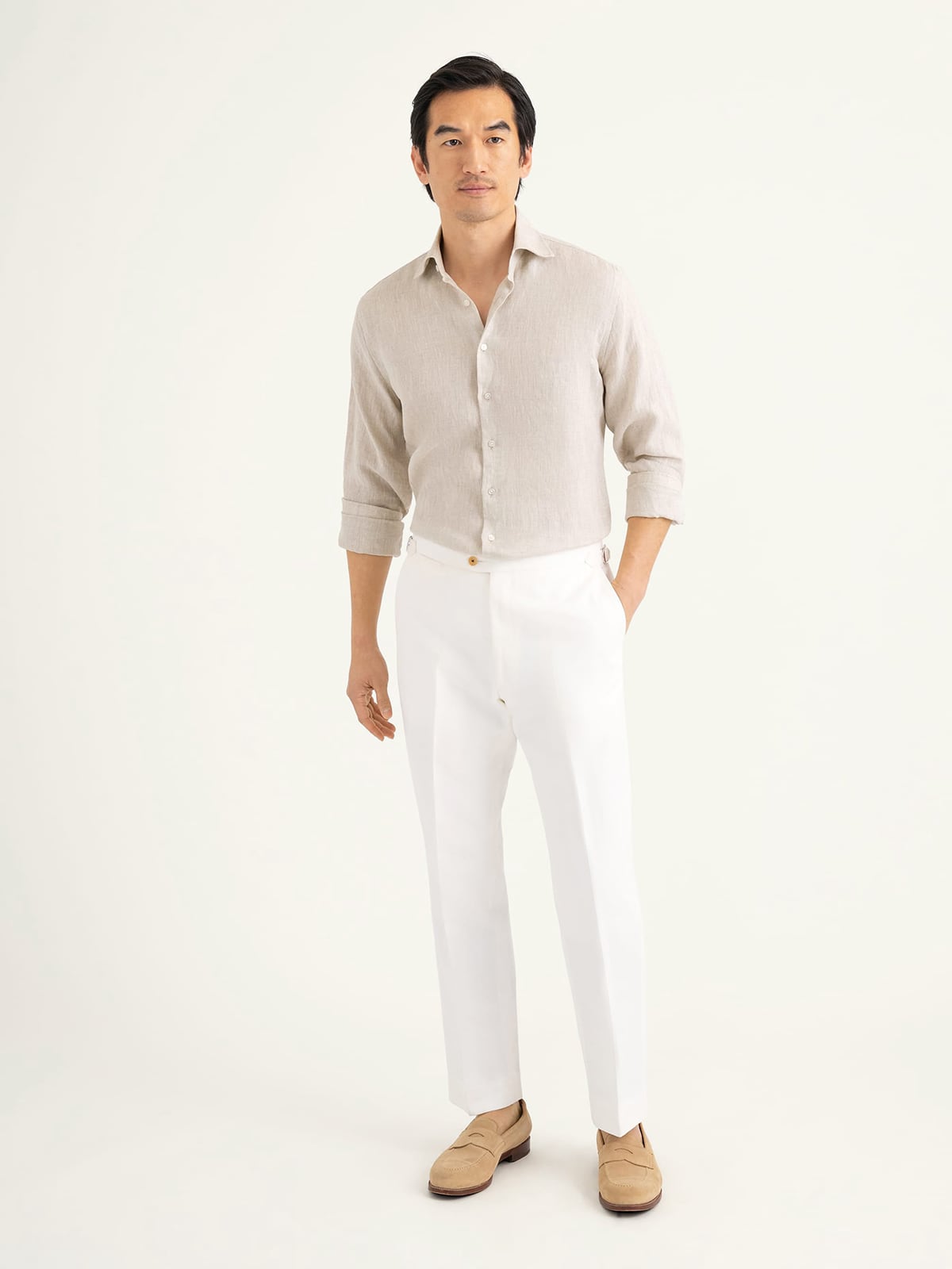 beige dress shirt men's Odana's | ZEUS | Men's Double Gauze Shirt (Beige, Dark Blue) main image 0