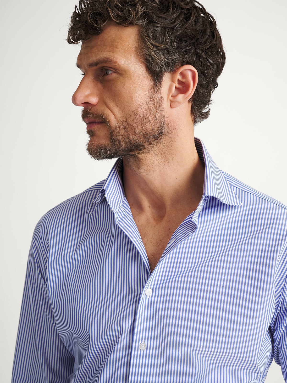 The Thomas Mason Broadcloth Dress Shirt in Blue Bengal Stripe