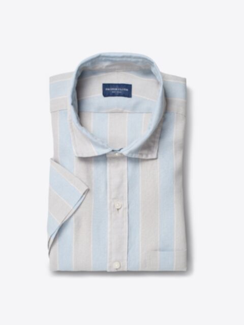 Shop Portuguese Washed Grey and Light Blue Wide Stripe Linen