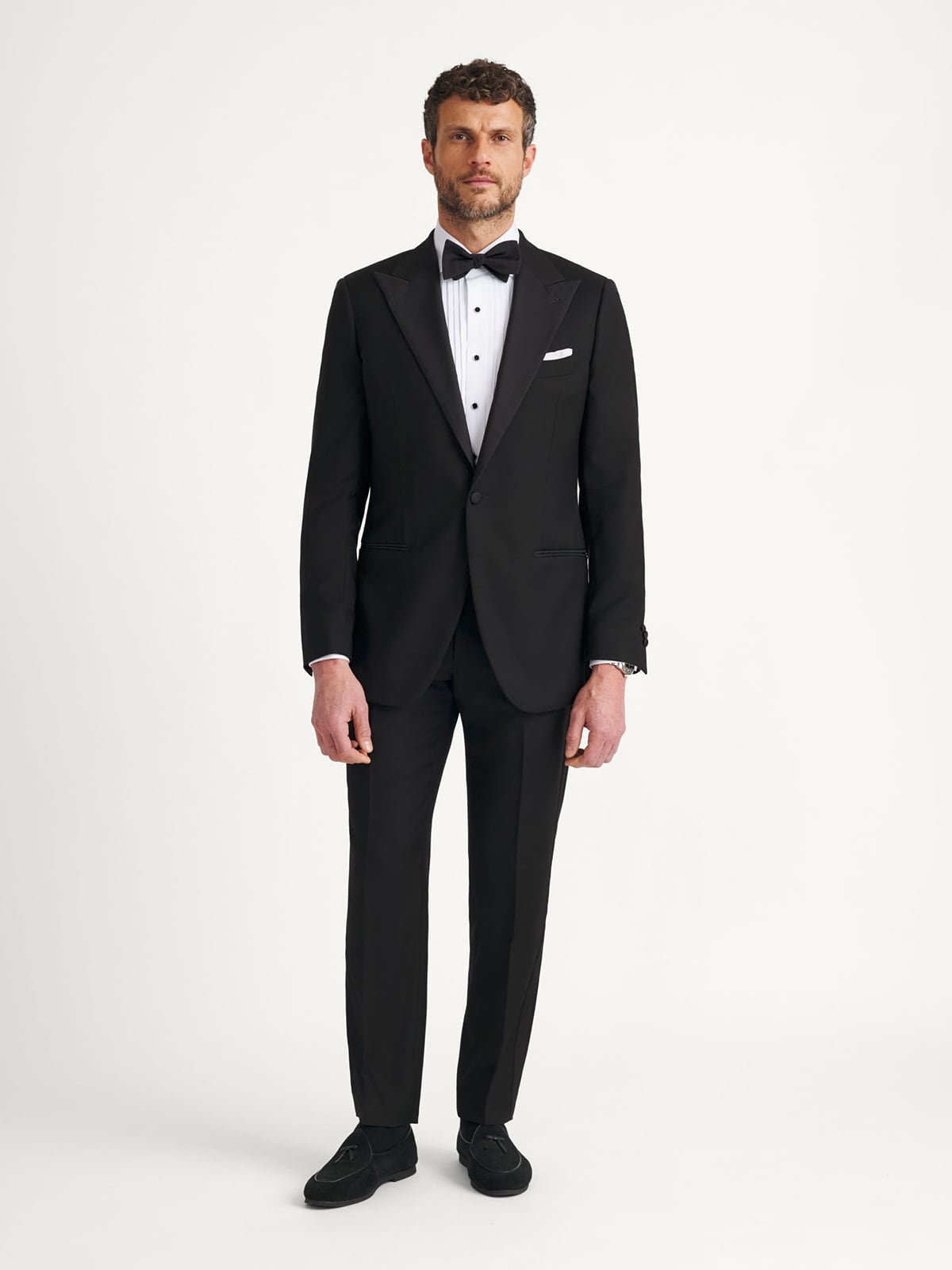mens dress shirt with bow tie Tailored Fit White Wing Collar Pleated Dress Shirt