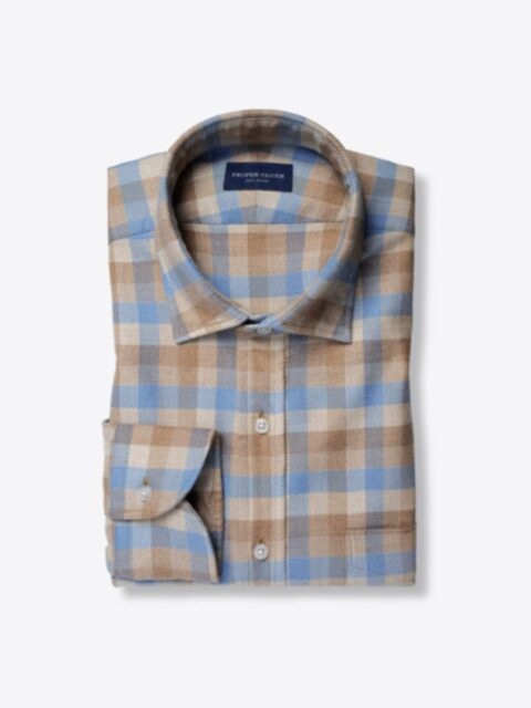 Shop Porto Portuguese Beige and Light Blue Gingham Flannel