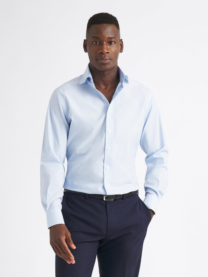 Thomas Mason Wrinkle-Resistant Light Blue Mini Gingham Twill Thumb Detail