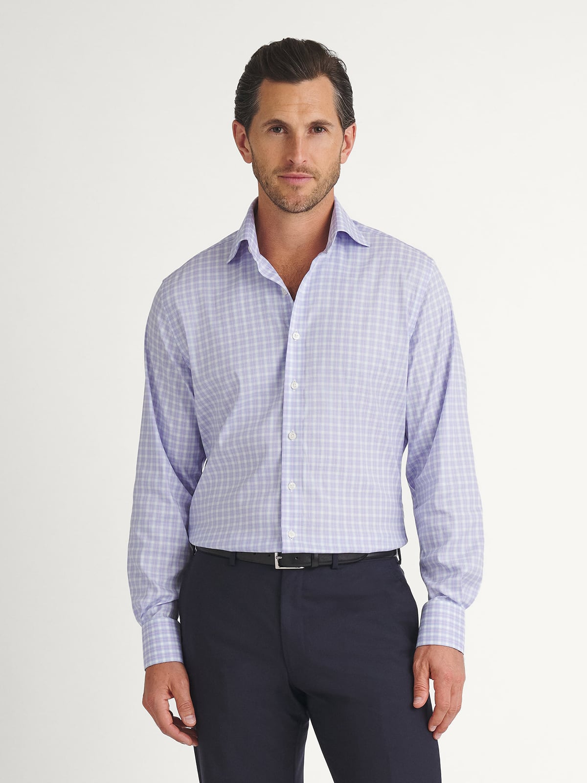 Proper Cloth Men's Coolmax Stretch Non-Iron Lavender and Blue Check Custom Dress Shirt - Pink, Size: 18, Regular, Cotton