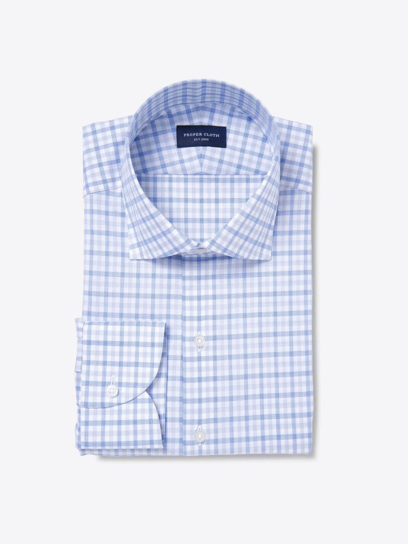 Thomas Mason Blue and Grey End-on-End Check Custom Dress Shirt 