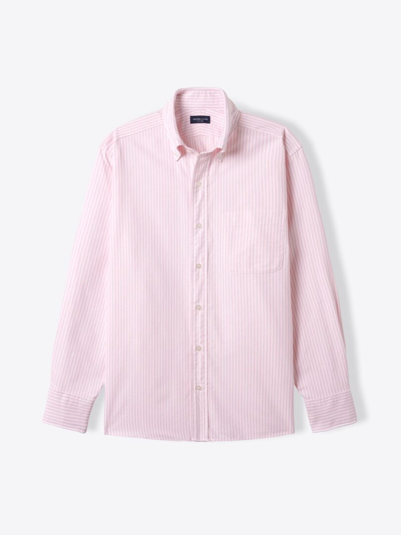 Pink University Stripe Oxford Cloth Fitted Dress Shirt 