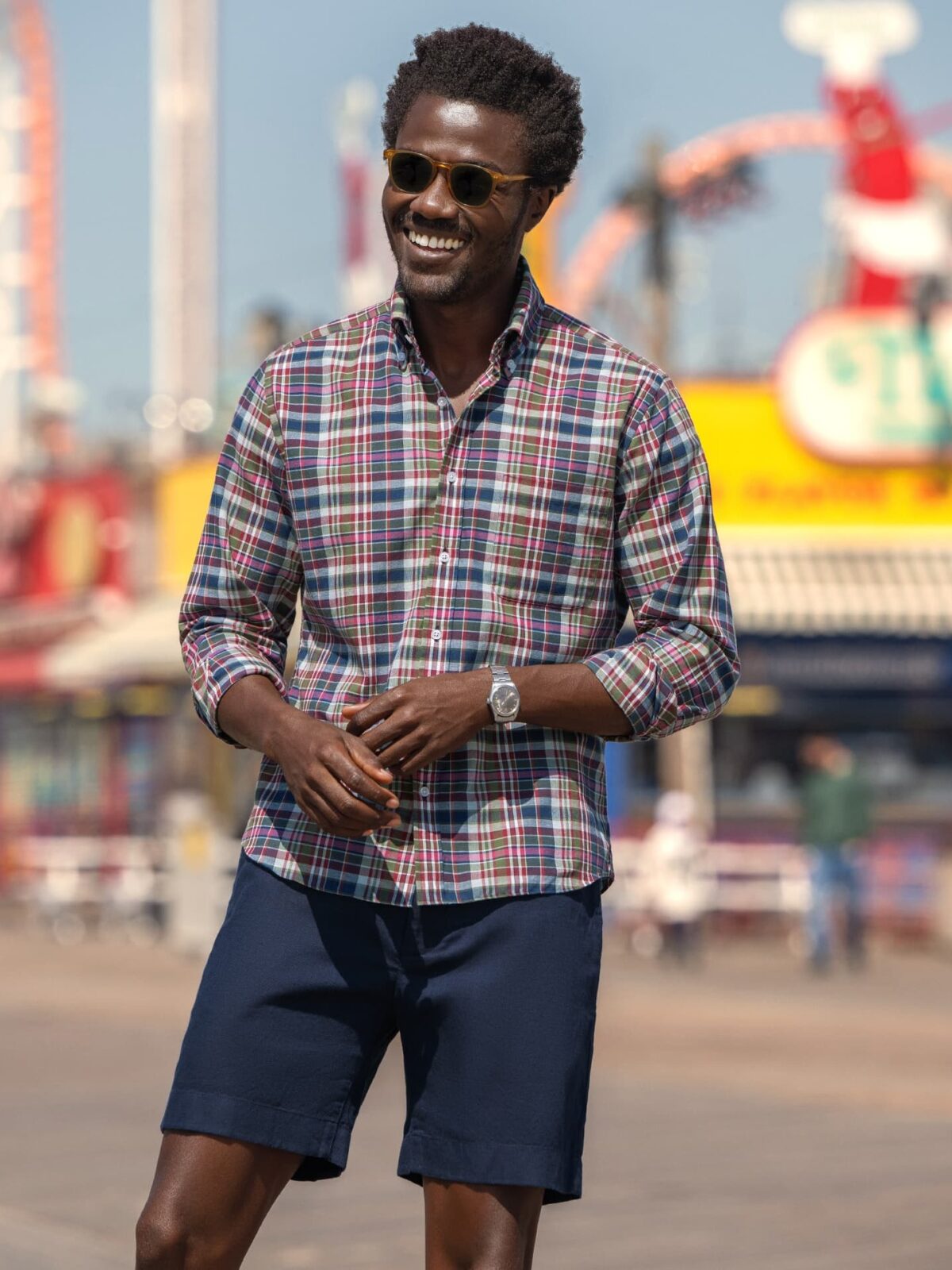 Navy Olive and Pink Indian Madras Shirt by Proper Cloth