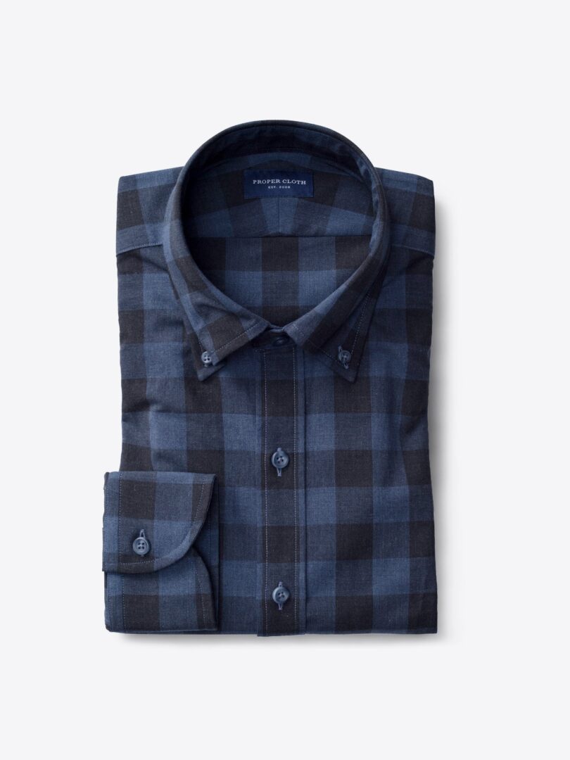 Portuguese Navy and Black Tonal Melange Gingham Fitted Shirt 