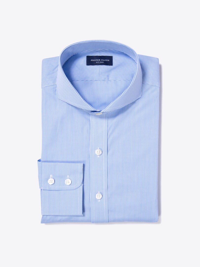 Canclini 120s Light Blue Mini Gingham Fitted Shirt 