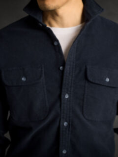 Italian Navy Cotton Blend Stretch Chamois Shirt by Proper Cloth