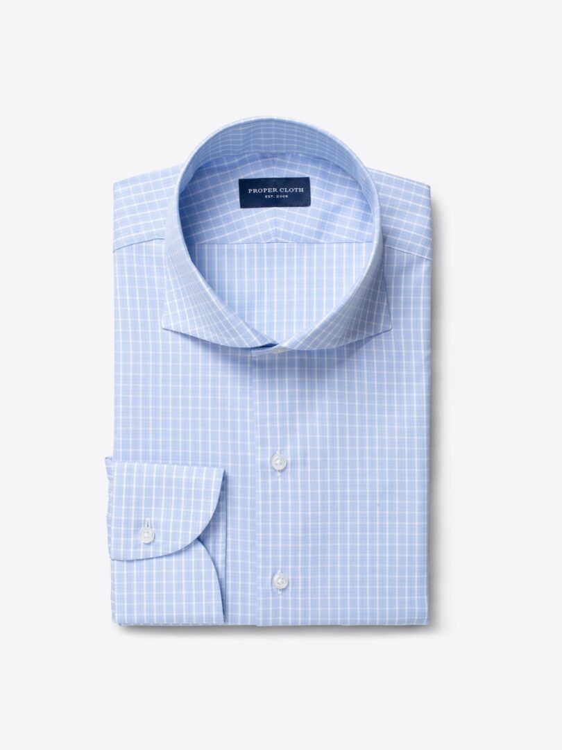 Thomas Mason 120s Light Blue Small Check Tailor Made Shirt 